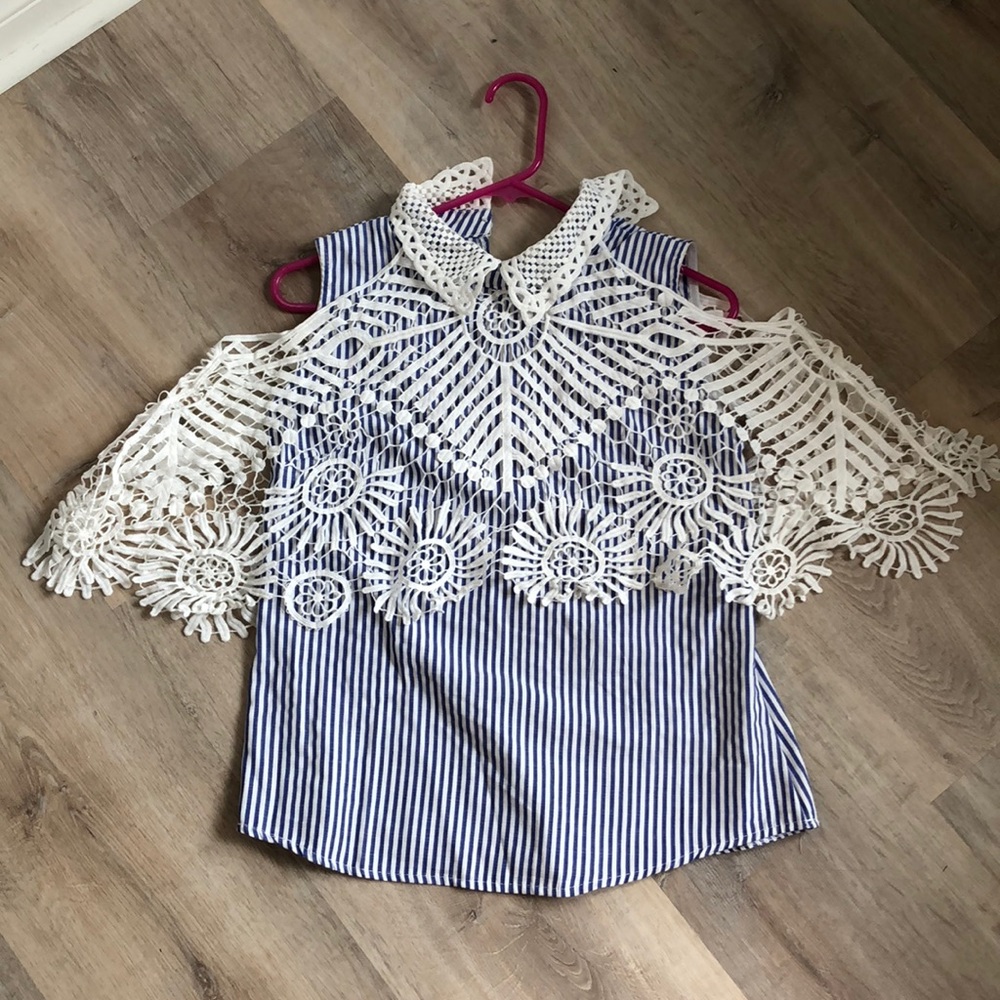 Chicwish Top with Lace and Stripes